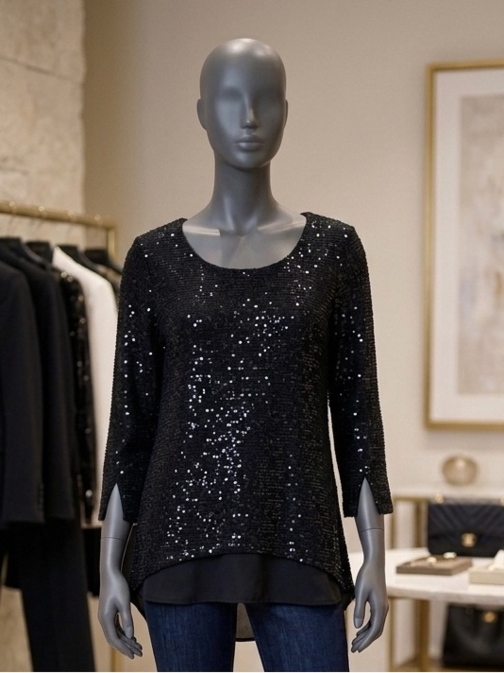 Simply Noelle Black Sequined Tunic Top